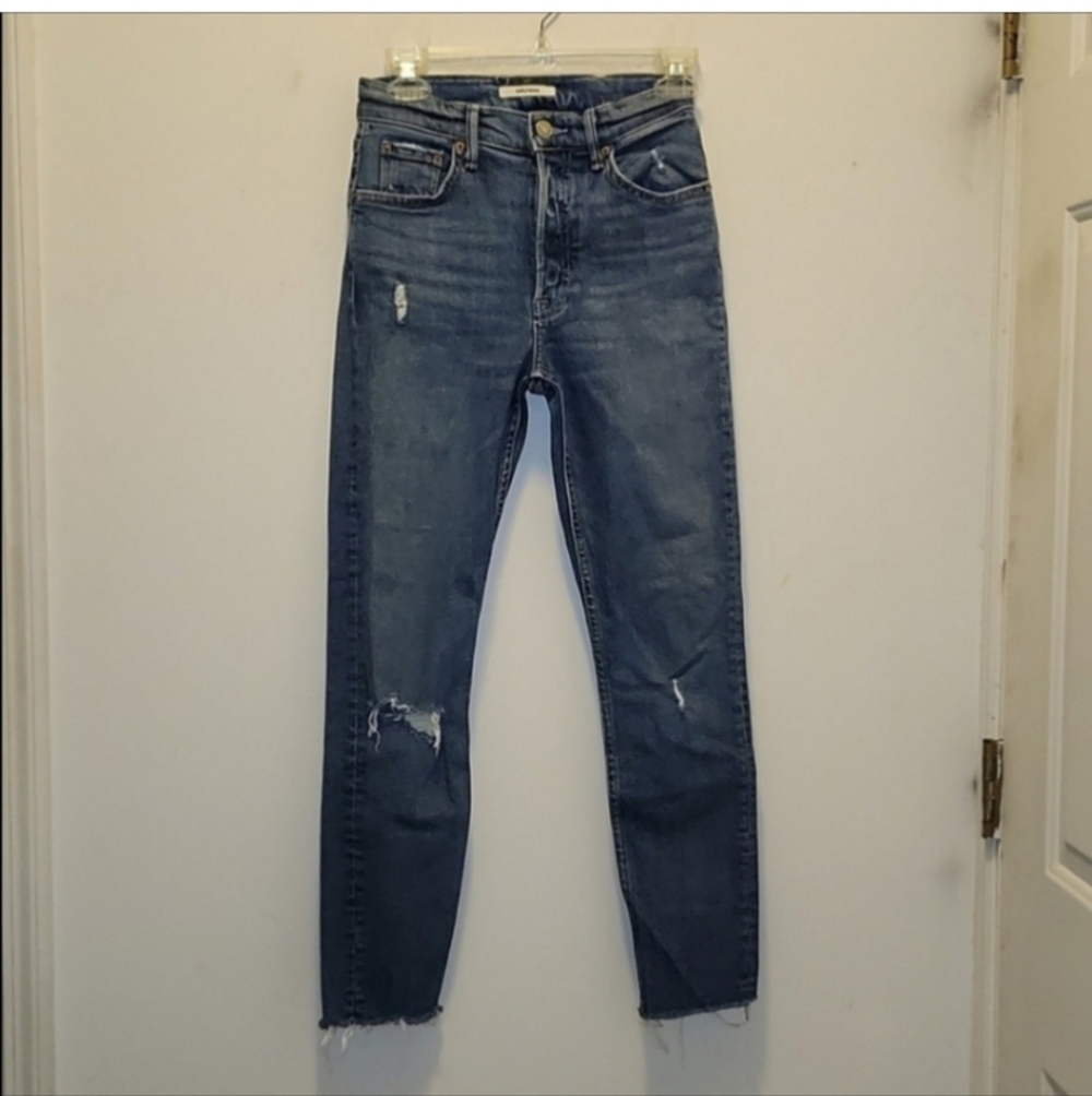 Grlfrnd skinny jeans Size 25 buttonfly, distressed raw hem